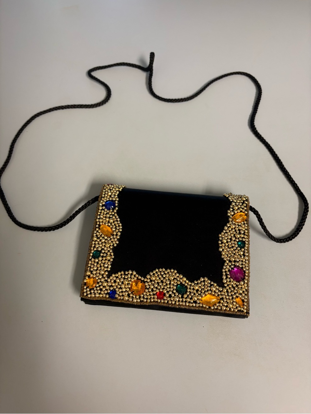 Vintage Neiman Marcus Black Velvet Jeweled Evening Bag